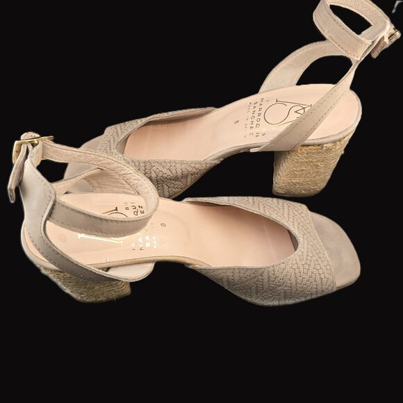 Marroqui Sanchez Beige Woven Open-Toe Heel Sandals Ankle Strap Made in Spain - Picture 2 of 11